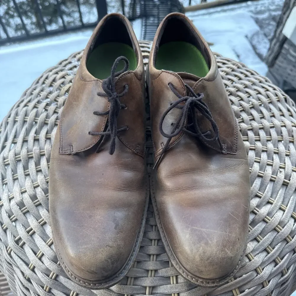 ECCO Shoes Mens 46 12 Brown Shock Point Oxford Leather W/ Superfeet Inserts